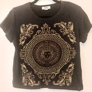 Vintage Versace style gold logo crop top t-shirt